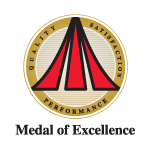 Medal of Excellence award winner logo, red and gold.