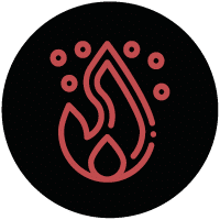 Heating icon; black and red circle.