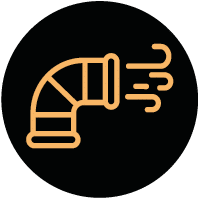 Indoor Air Quality icon; black and orange circle.