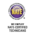 NATE-Certified Technicians logo, purple and gold.