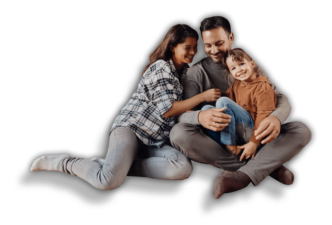 Family smiling and hugging, isolated on transparent background