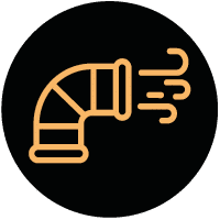 Indoor Air Quality icon; black and orange circle.